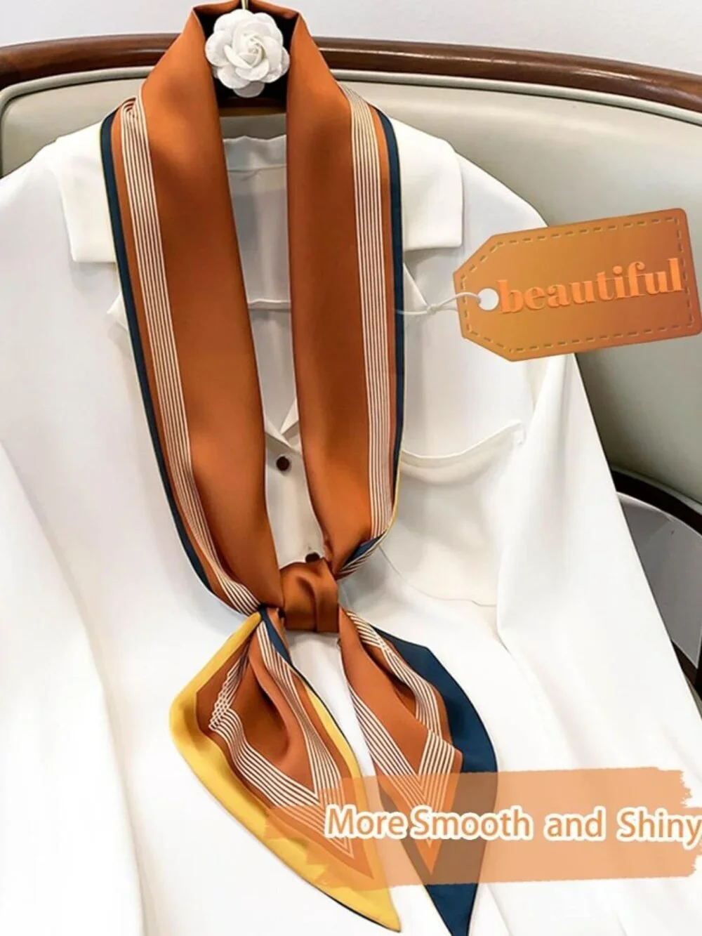 Women's Ginger White Vertical Fashion Elegant Oblique Angle Scarves Bag Scarfs